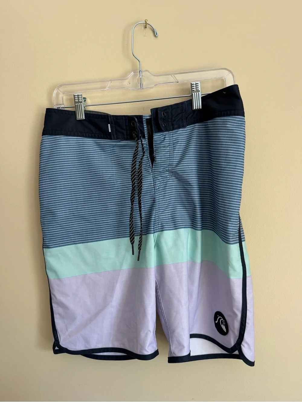 Quiksilver Blue, Mint & Lilac Colorblock Swim Board Shorts
